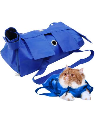 Kukaster Pet Cats Restraint Bag for Claw Care Nail Trimming Anti-Scratching Grooming Bag for Cats Medical Examination Medium blue