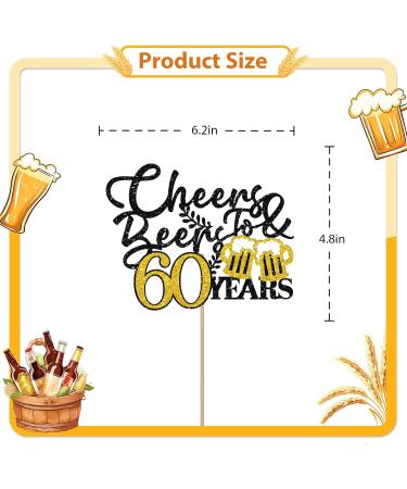 Cheers & Beers to 60 Years Cake Topper Gold&Black Glitter Happy 60th Birthday Cake Topper for Men Women Beer Sign Cake Decor Sixty Years Old Birthday/60th Anniversary Party Decoration - Buy Online on GoSupps.com