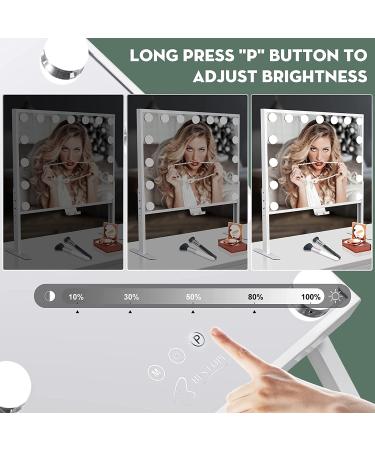 Hollywood Vanity Mirror with Lights - Large 20x16 Inch Lighted Mirror | Adjustable Height, 3 Color Modes, 2 Charge Ports - Buy Online on GoSupps.com