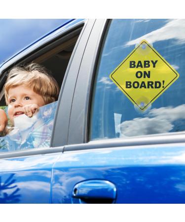2 Pcs Baby on Board Car Sign Set | 12cm x 12cm Safety Warning Signs with Double Suction Cups | Reusable & Durable Stickers for Car Window | Easy to Apply & Remove - Buy Online on GoSupps.com