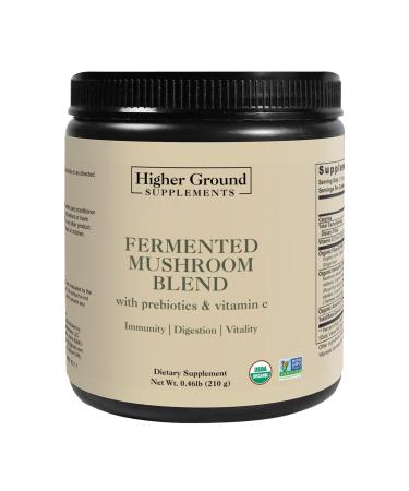 Higher Ground Supplements Fermented Mushroom Blend | from 6 Premium Grown Mushrooms | Prebiotics Fibers and Vitamin C for Immunity | Non-GMO | Gluten-Free | 210g