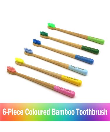 Virgin Forest Bamboo Toothbrush Set - Natural Eco-Friendly Biodegradable Wood, Vegan Organic Charcoal Bristles - Pack of 6 - Buy Online on GoSupps.com