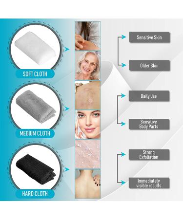 Exfoliating Washcloth Variety Pack - Soft, Medium & Hard - 3pc Set for Body Scrubbing and Shower - Perfect for Beauty Skin Care - Nylon Scrub Cloth Towels for Women & Men - Buy Online on GoSupps.com