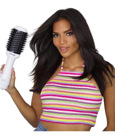 Trademark Beauty Hair Dryer Brush - 2-in-1 Blow Dryer & Volumizer for All Hair Types Anti-Frizz Ceramic Design Smooths & Styles Wet & Dry Hair - White - Buy Online on GoSupps.com