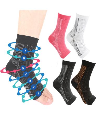 Frenaki 4 pairs of plantar fasciitis compression socks 15-20 mmHg anti-fatigue compression socks for improved blood circulation toesless support bandage socks for neuropathy plantar L-XL A