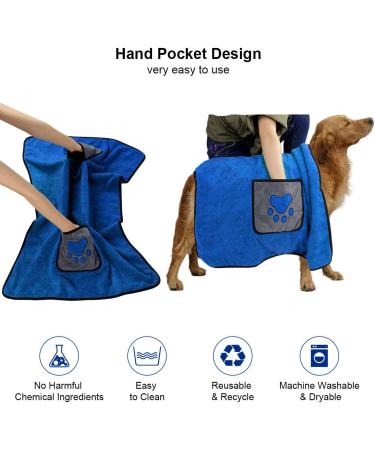 Etaccu Extra Absorbent Dog Towel - Fast Drying Microfiber Bath Accessory for Pets | 70x100 cm (Blue) - Buy Online on GoSupps.com