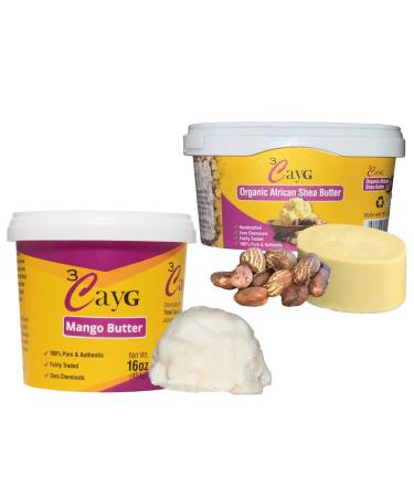 3CayG 1lb Mango and 1 Lb Shea Butter Bundle Pack for DIY Body Butters and More