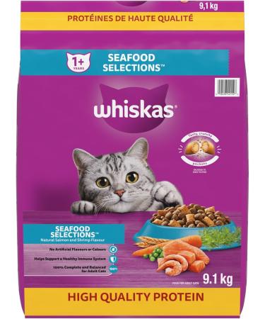 WHISKAS Seafood Selections Adult Dry Cat Food with Real Salmon 9.1kg Bag & Meaty Selections Adult Dry Cat Food with Real Chicken 2kg bag - Buy Online on GoSupps.com