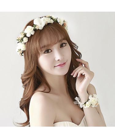Ysxy Women's Floral Crown - Handmade Flower Garland Halo for Brides & Festivals - Beige Hair Accessory - Buy Online on GoSupps.com
