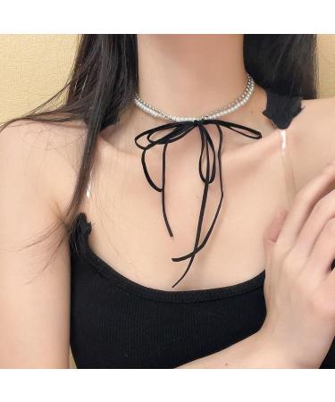 Oralgos Vintage Bowknot Necklace - Elegant Double-Layer Pearl Choker | Aesthetic Collarbone Chain Fashion Jewelry - Buy Online on GoSupps.com