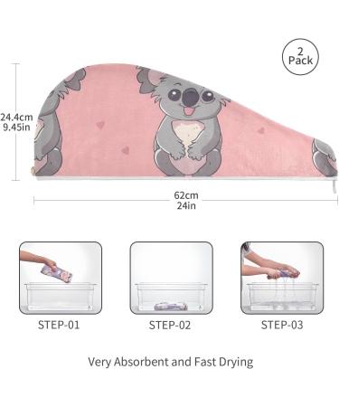 Grey Koala Pink Hair Towel 2 Pack | Super Absorbent Quick Dry Hair Turbans for Women & Girls - Buy Online on GoSupps.com