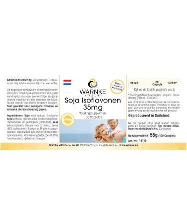 Soy Isoflavone Capsules 35mg - Non-GMO with Vitamin E | 100 Capsules - Warnke Vitalstoffe | German Pharmacy Quality - Shop Now! - Buy Online on GoSupps.com