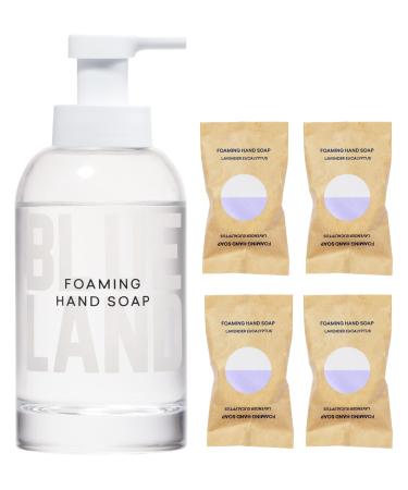 BLUELAND Hand Soap Starter Set - 1 Refillable Glass Foaming Hand Soap Dispenser + 4 Tablets Refills | Eco Friendly Products & Cleaning Supplies | Iris Agave Scent | Makes 4 x 9 Fl oz bottles (36 Fl oz total) Iris Agave 1 D…