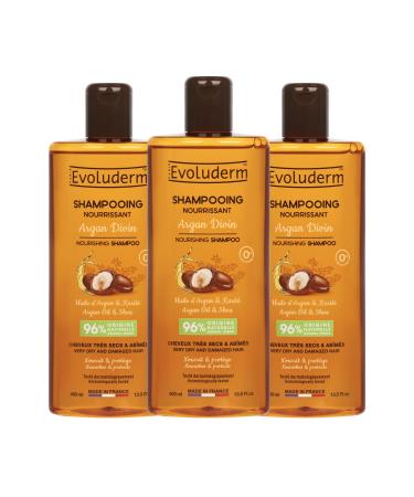 Evoluderm EVOLUDERM - Divine Argan Nourishing Shampoo - 400 ml - 96% natural origin - Made in France - Pack of 3 x 400 ml