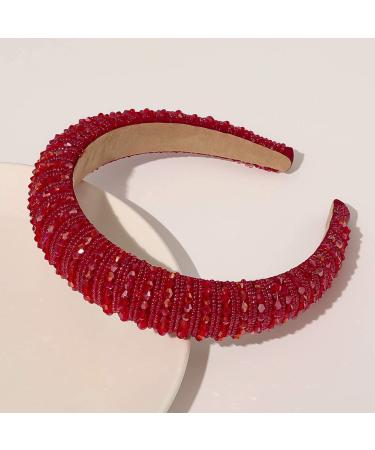 Rhinestone Crystal Diamond Headbands Baroque Padded Headband Wide Glitter Crystal Beaded Hairband for Women Girls Hair Accessories (red)