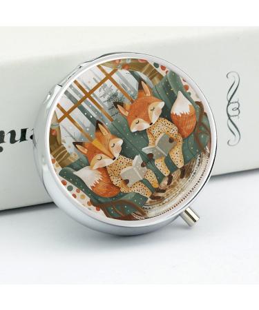 Round Foxes Reading Pill Box - 3 Compartment Medicine Organizer | Portable Decorative Metal Pill Case - Buy Online on GoSupps.com