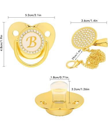 Hyuduo Golden Baby Pacifier - Personalized Curved Design 26 Letters Safe Materials Healthy Bling Perfect for Newborns 6-18 Months with Clips - Buy Online on GoSupps.com