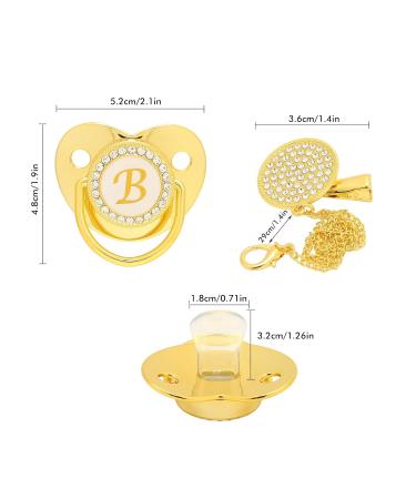 Premium Glittering Golden Baby Pacifier - Curved Design Safe Materials 26 Letters (B) with Clips for 6-18 Months - Buy Online on GoSupps.com