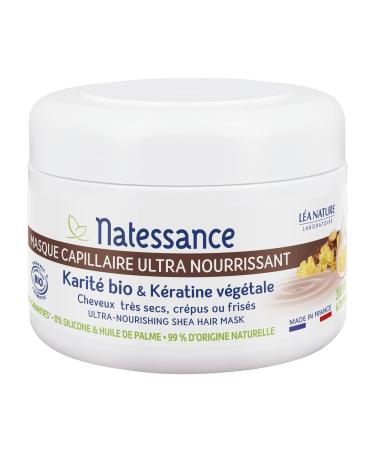 Natessance-ultra-caring hair mask-organic carit and herbal keratin-very dry or frizzy hair-without palm oil without silicone-certified organic cosmos organic-pot 200 ml