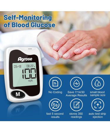 Agrose Blood Glucose Monitor Kit | 50 Test Strips, 50 Lancets, Continuous Testing Meter for Diabetes Management - Buy Online on GoSupps.com
