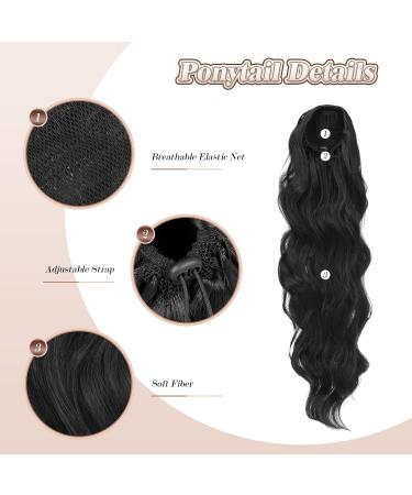 FESHFEN Long Curly Wavy Ponytail Extension | Drawstring Synthetic Hairpiece 60cm | Off Black 1B# for Women & Girls - Buy Online on GoSupps.com
