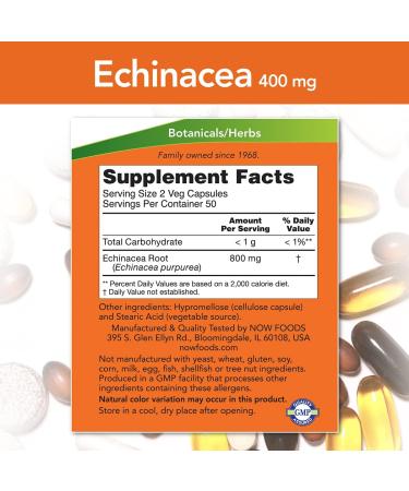 NOW Supplements Echinacea 400mg Capsules 100 Count - Buy Online on GoSupps.com