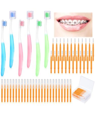 6 Pieces Brace Toothbrush V Shaped Orthodontic Toothbrush with Brush Head 40 Pieces Interdental Brush Soft Bristle Braces Brushes for Cleaning Portable Toothbrushes for Braces (Orange Medium) 46 Piece Set Blue green oran...
