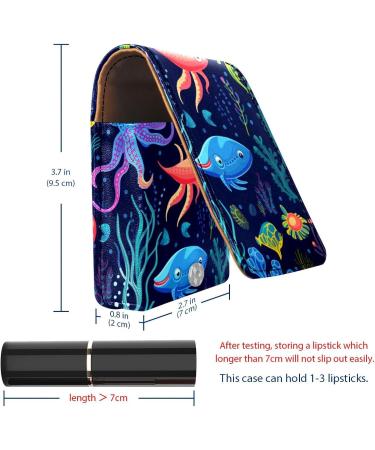 Premium Leather Lipstick Case with Mirror - Mini Organizer for Lip Gloss & Lipstick - Underwater Whale Design - Perfect Travel Accessory - Buy Online on GoSupps.com