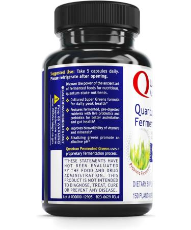 Quantum Nutrition Labs Qultured Fermented Greens- Super Greens Supplement Superfood Blend Organic Vitamins with Probiotic - Daily Greens with Spinach Chlorella and More- 150 Powder Filled Capsules - Buy Online on GoSupps.com