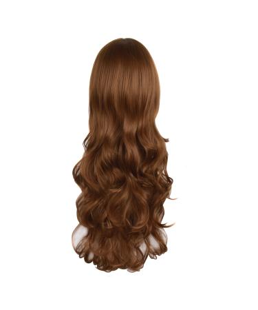 MapofBeauty 28-Inch Light Brown Wavy Wig with Side Parting Bangs Long Curly Full Hair for Women - Buy Online on GoSupps.com