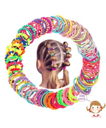 100 Pcs Hair Bands for Girls Mini Girls Hair Bands Elastics Baby Hair Ties Coloured Hairbands for Girls Hair Accessories Small Kids Toddler Hair Bands Seamless Ponytail Holder for Thin Hair Children