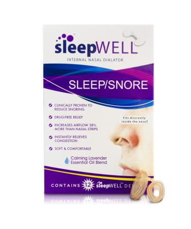 sleepWELL Sleep/Snore Internal Nasal Dilator for Snoring Relief, Congestion Relief, Restful Sleep, Restorative Sleep, Increase Airflow, Soft, Comfortable, Latex Free, Drug Free, Nasal Strips, 12 Count