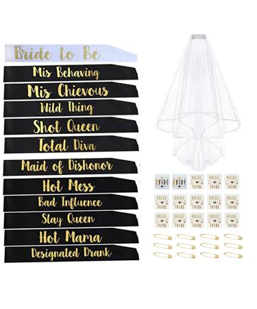Bachelorette Party Bride to Be Kit Bride Tribe Sash Set for Bridal Shower Hen Party Decorations Engagement Party Favors & Supplies (30PCS) 13PCS