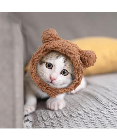 WLLHYF Cute Cat Winter Warm Bear Hat Soft Comfortable Adjustable Small Pet Headwear Costume Clothes for Cat Kitten Puppy Dog(Brown) - Buy Online on GoSupps.com