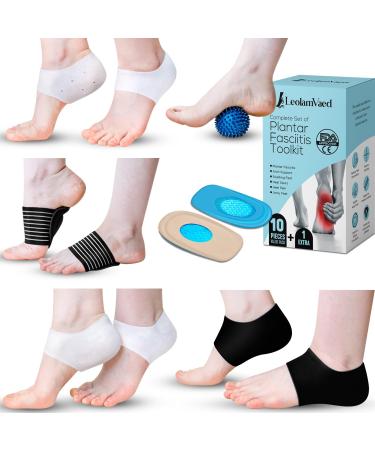 Plantar Fasciitis Relief Silicone Gel Heel Protectors Heel Cups for Heel Pain & Heel Spur Relief Cushioned Arch Support Sleeves Spiky Plantar Fasciitis Ball for Massage (11 Pieces/Pack) Large (for size 8-12)