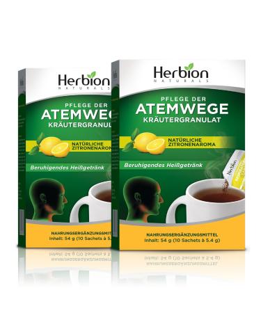 Herbion Naturals respiratory care granules with natural lemon flavor 10 portion sachets promotes healthy functioning of the respiratory tract optimizes the immune system pack of 2