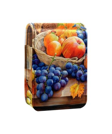 Travel Lipstick Organizer Case Lipstick Case Portable Makeup Bag With Mirror Autumn Harvest Grapes Pumpkin J122e6pjmu