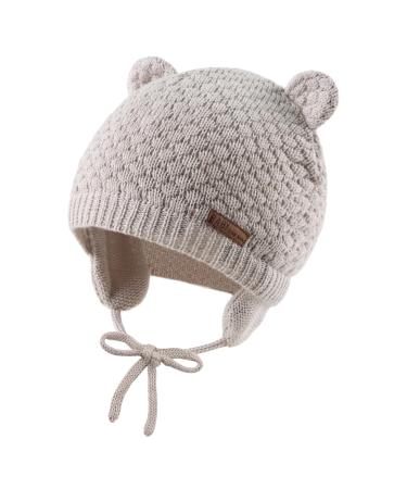 XIAOHAWANG Baby Earflap Beanie Hat Soft Baby Boy Knit Beanies Cute Bear Infant Toddler Girl Hats Autumn Winter 0-6 Months Beige