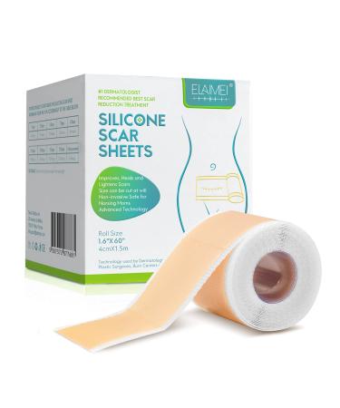 Silicone Scar Sheets (1.6 x 60 Roll-1.5M) Silicone Scar Tape Silicone Scar Tape Roll Removal Scar Patches Professional Scar Removal Sheets for C-Section Surgery Burn Acne