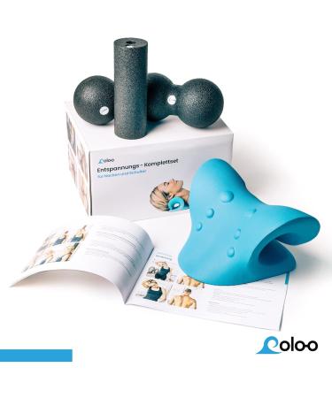 Coloo Neck Massage Set - Ultimate Neck & Shoulder Relaxation | Naked Pillow Neck Stretcher & Trigger Point Therapy for Pain Relief | Headache Shoulder & Back Pain | Cyan & Black - Buy Online on GoSupps.com