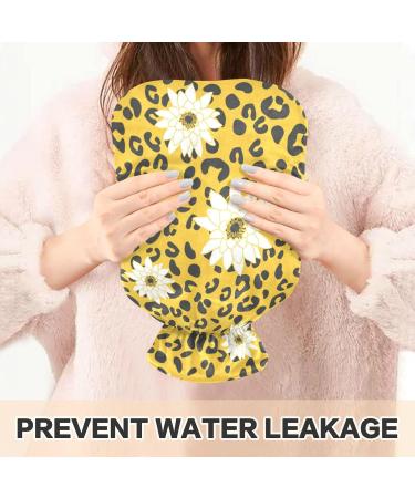NAANLE 2L Hot Water Bottle with Lid - Daisy Flower Leopard Design for Menstrual Cramps Relief & Heat Therapy | Transparent Large Hot Water Bottle - Buy Online on GoSupps.com