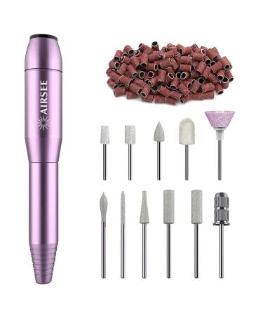 AIRSEE Portable Electric Nail Drill Professional Efile Nail Drill Kit For Acrylic, Gel Nails, Manicure Pedicure Polishing Shape Tools with 11Pcs Nail Drill Bits and 56 Sanding Bands A_purple