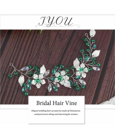 IYOU Rhinestone Bridal Hair Vine Green Flower Wedding Headband Party Bridesmaid Hair Accessories for Women - Buy Online on GoSupps.com