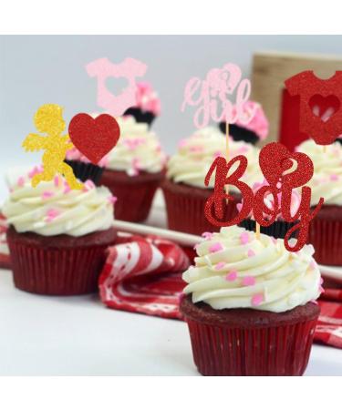 Valentine's Day Gender Reveal Cupcake Toppers Red Pink Hearts Boy Or Girl Cupid Valentine Baby Shower Decoration - Buy Online on GoSupps.com