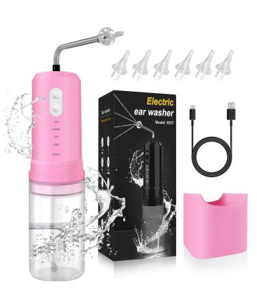 Ear Wax Removal Electric Ear Irrigation Flushing System Water Powered Ear Cleaner with 4 Pressure Modes 6 Reusable Replacement Tips Safe and Effective Ear Cleaning Tool for Adults (Pink)