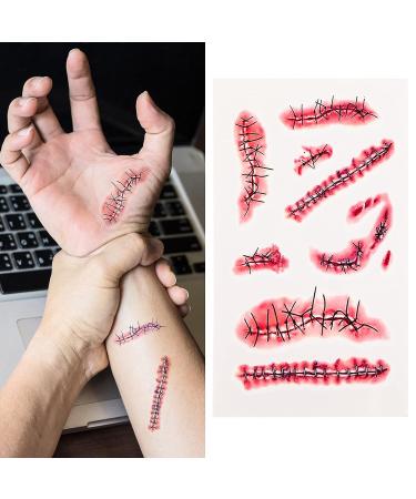 Sibba Fake Blood Temporary Tattoo Body Art Skin Stickers - 10 Pieces Horror Realistic Bloody Wound Stitch Scar Scab Bruise Halloween Cosplay Makeup Kit - 4 Styles - Buy Online on GoSupps.com