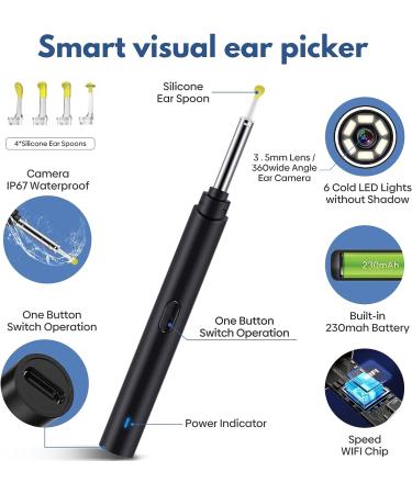 Ear Wax Removal Kit with 1080P HD Wireless Ear Otoscope - Hendoct Ear Cleaner Tool for Adult, Kids, and Pets - Compatible with iPhone, iPad, Android - Black - Buy Online on GoSupps.com
