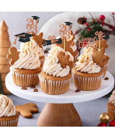 Povanjer Graduation Cupcake Toppers 2023 24-Piece Graduation Cupcake Toppers - Glitter Class of 2023 Graduation Cupcake Toppers Diploma Grade Caps Cake Toppers Picks for Graduation Rose Gold - Buy Online on GoSupps.com