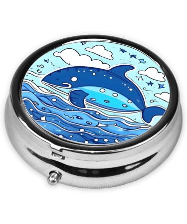 Small Whale Swimminground Pill Box | 3 Compartment Organizer for Travel | Portable Round Pill Box for Purse & Pocket - Buy Online on GoSupps.com