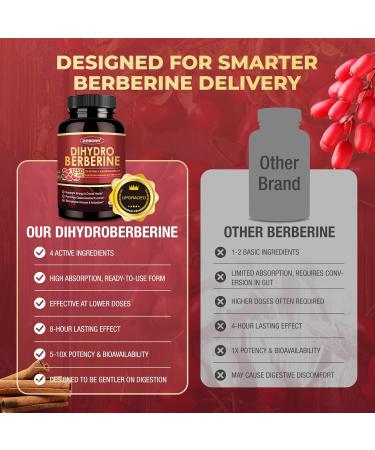 ZEBORA Dihydroberberine 1250mg Berberine Supplement with Ceylon Cinnamon Bitter Melon R-ALA 5X Potency & Bioavailability - Supports Immune Digestion & Heart Health Non-GMO 120 Capsules 1 Count (Pack of 120) - Buy Online on GoSupps.com